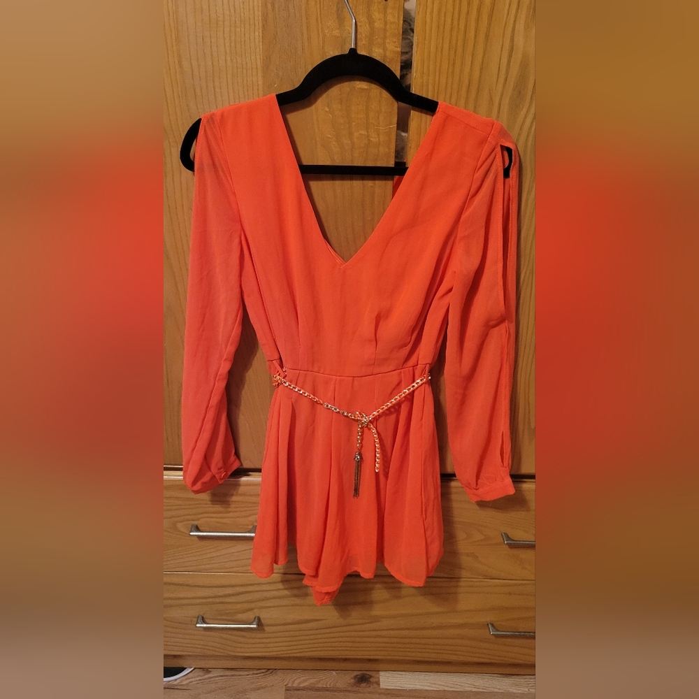 Long sleeve romper in size small. Deep coral color. - Picture 2 of 7